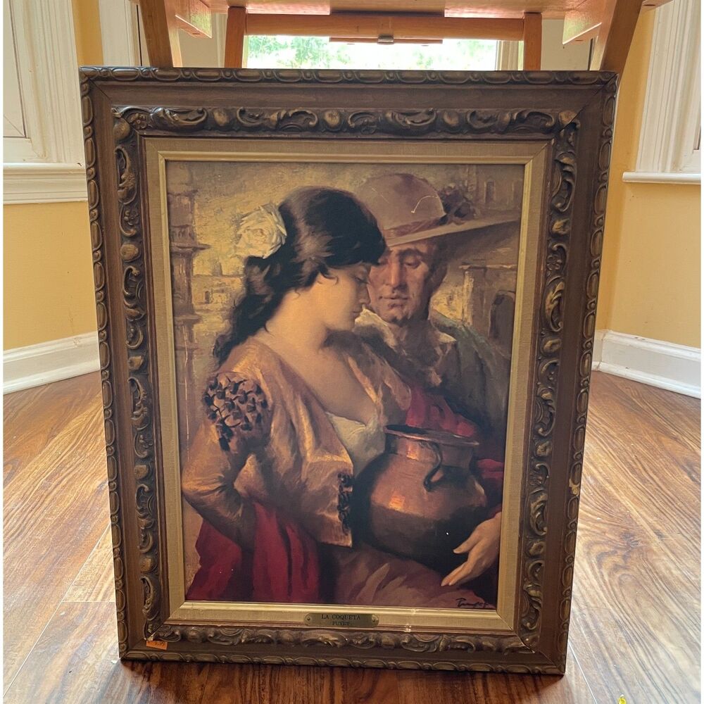Vintage Turner paint La Coqueta by José Puyet Framed Spanish Romantic Art
